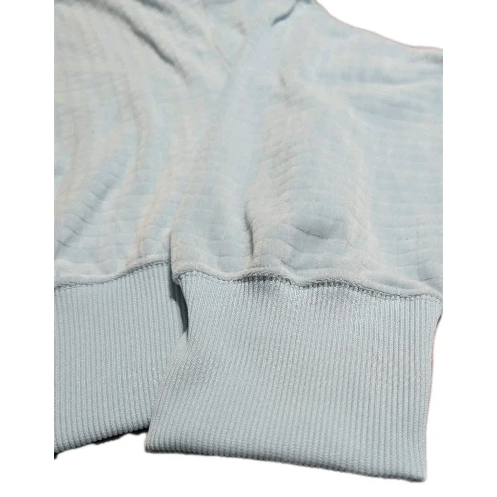 Nike Womens Cropped Velour Polo‎ Sweatshirt Blue Grid Textured Oversized L